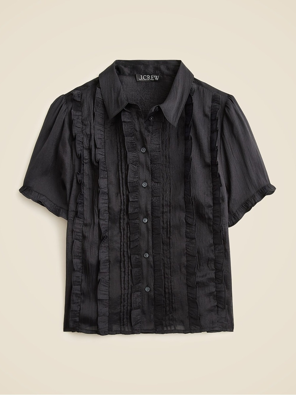 J. Crew Sheer ruffle-trim button-up top Black
